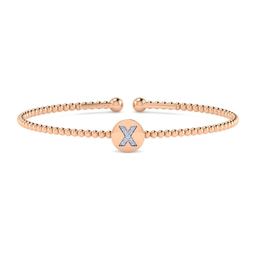 14K Rose Gold Round X Initial Diamond Bujukan Cuff Bracelet