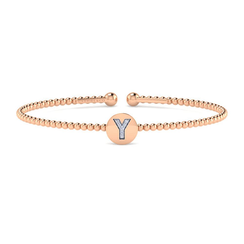 14K Rose Gold Round Y Initial Diamond Bujukan Cuff Bracelet