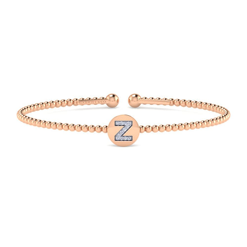 14K Rose Gold Round Z Initial Diamond Bujukan Cuff Bracelet