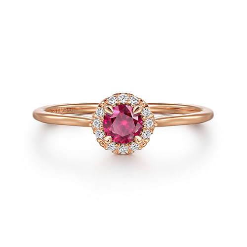 14K Rose Gold Ruby and Diamond Halo Promise Ring