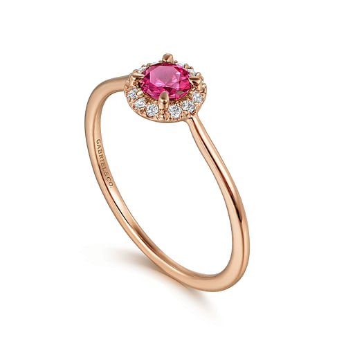 14K Rose Gold Ruby and Diamond Halo Promise Ring