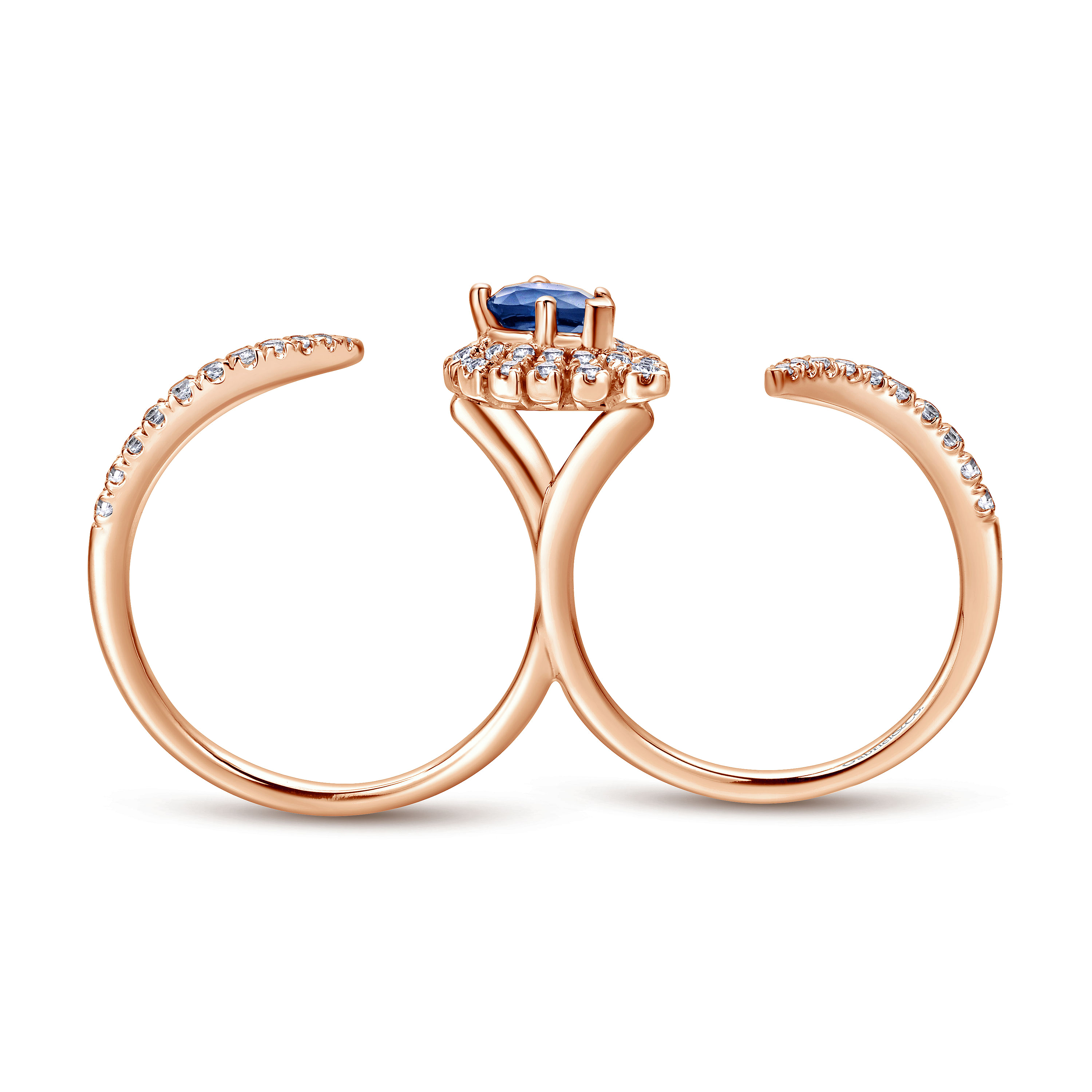 14K Rose Gold Sapphire & Diamond Open Double Ring