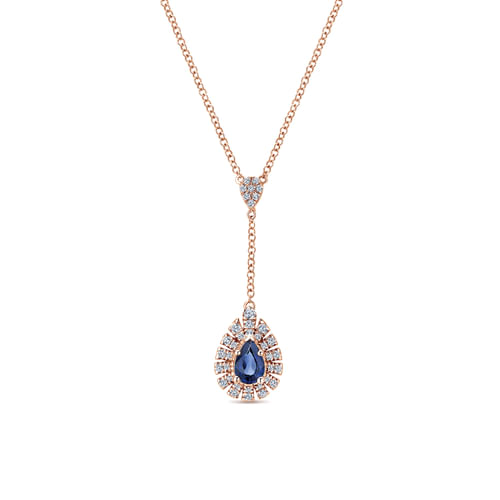 14K Rose Gold Sapphire and Diamond Teardrop Necklace