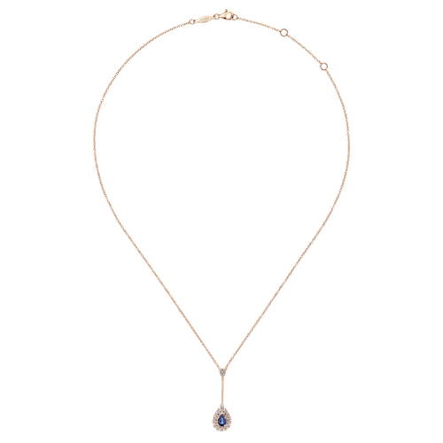 14K Rose Gold Sapphire and Diamond Teardrop Necklace