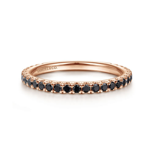14K Rose Gold Scalloped Black Diamond Stackable Ring
