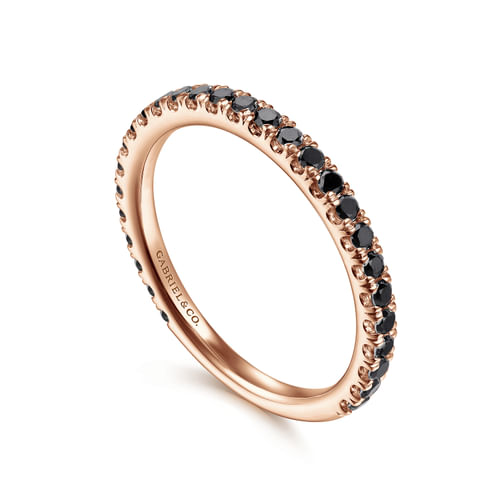 14K Rose Gold Scalloped Black Diamond Stackable Ring