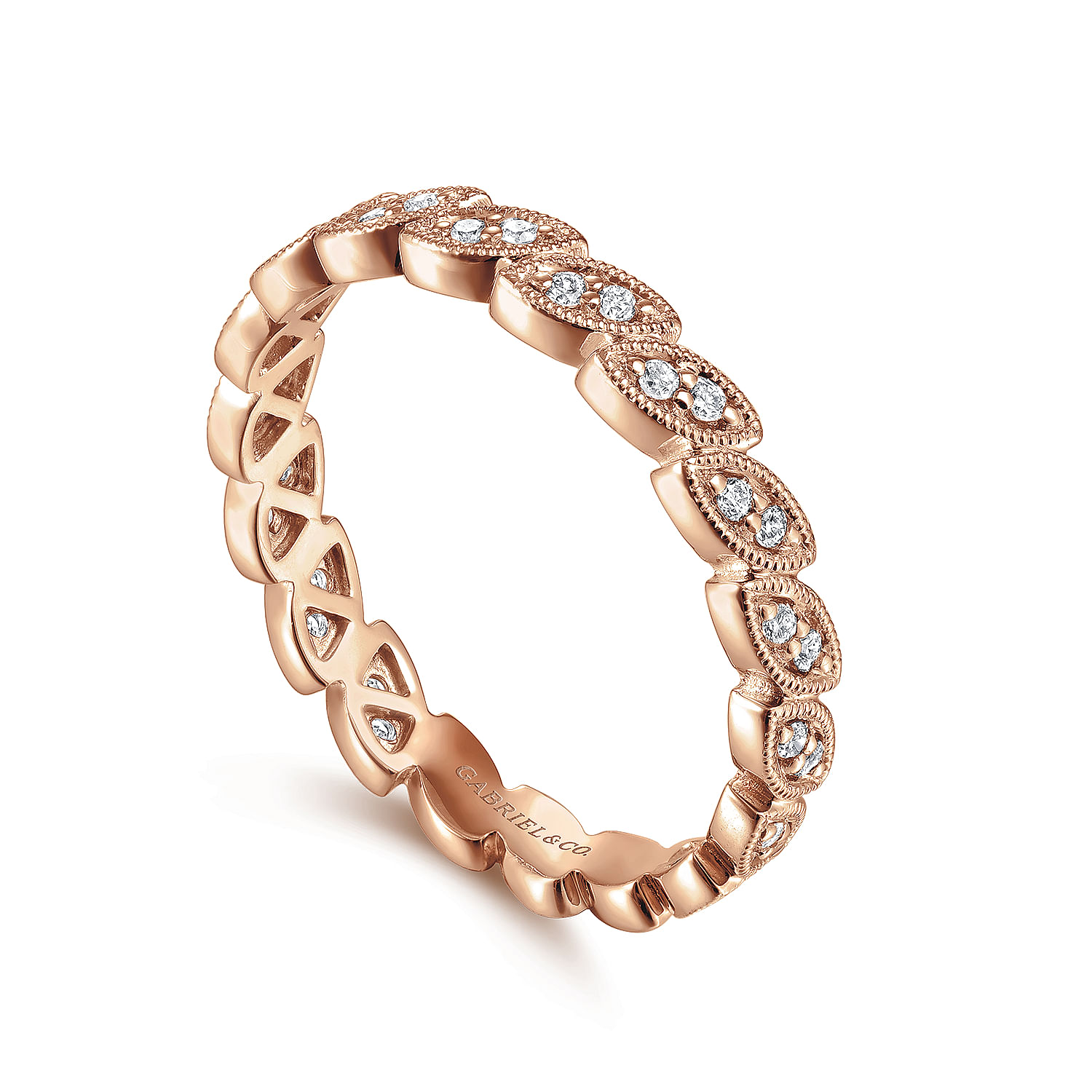 14K Rose Gold Scalloped Marquise Stackable Diamond Ring