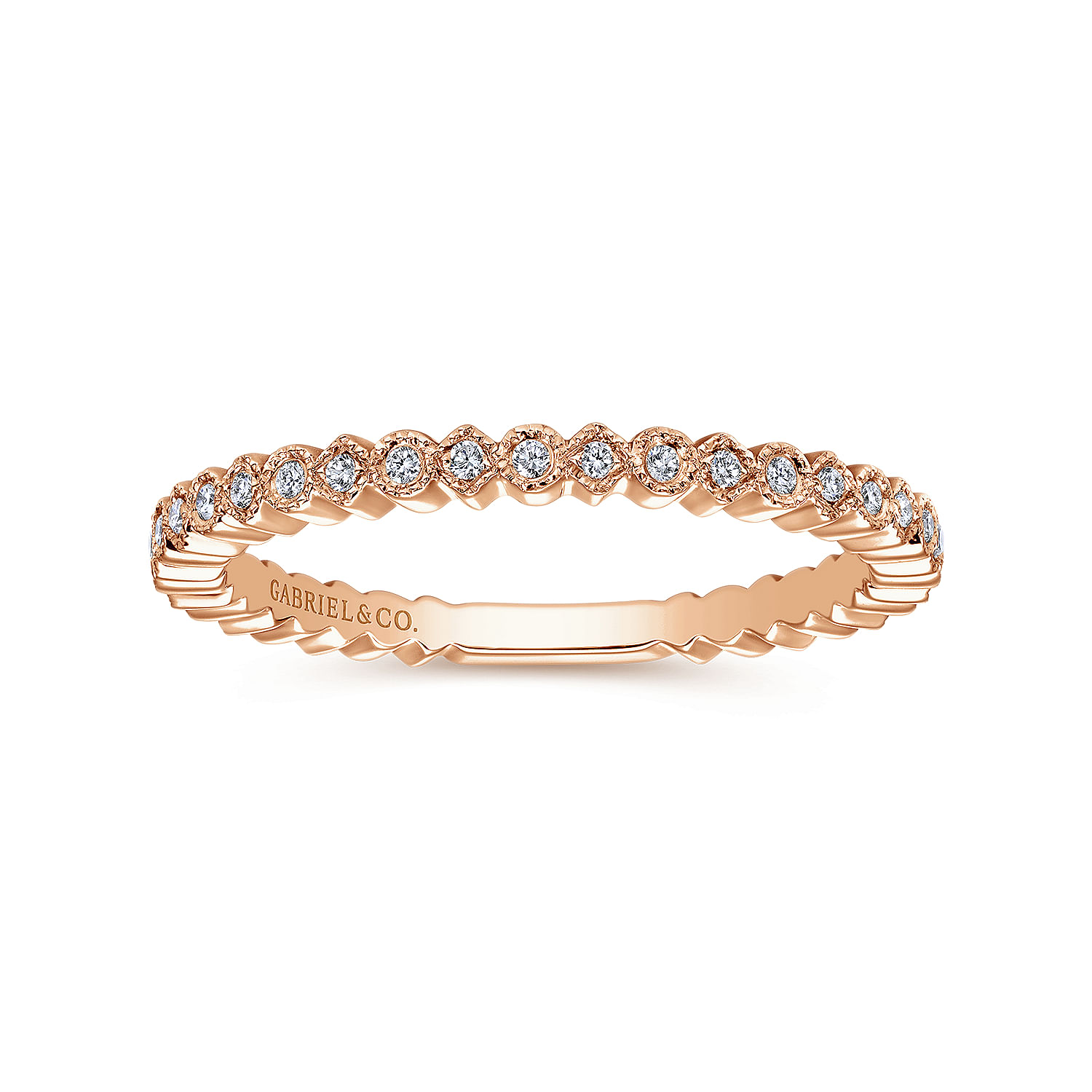 14K Rose Gold Scalloped Stackable Diamond Band Ring