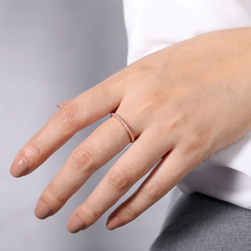 14K Rose Gold Scalloped Stackable Diamond Band Ring