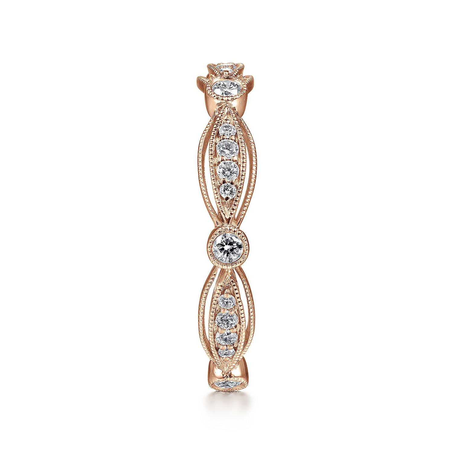 14K Rose Gold Scalloped Stackable Diamond Ring