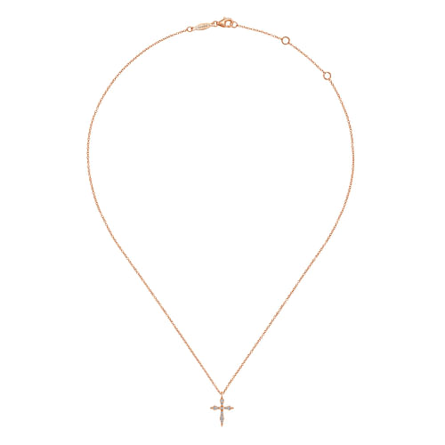 14K Rose Gold Sculpted Diamond Cross Pendant Necklace