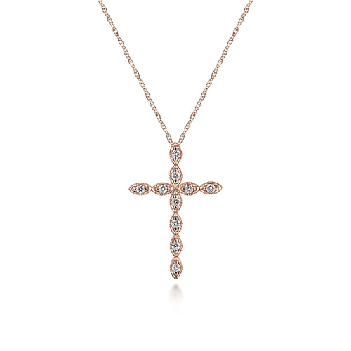 14K Rose Gold Segmented Diamond Cross Necklace