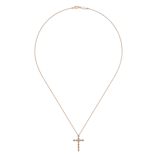 14K Rose Gold Segmented Diamond Cross Necklace