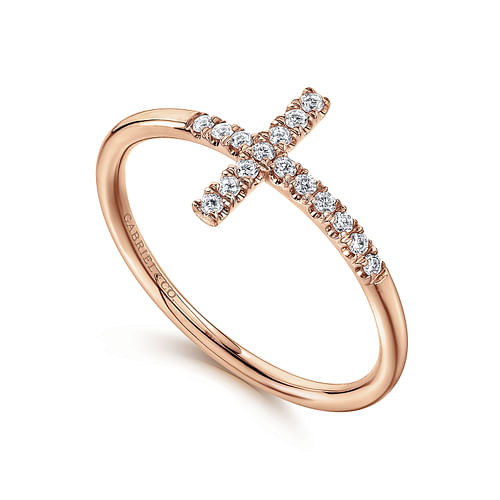 14K Rose Gold Sideways Cross Diamond Ring