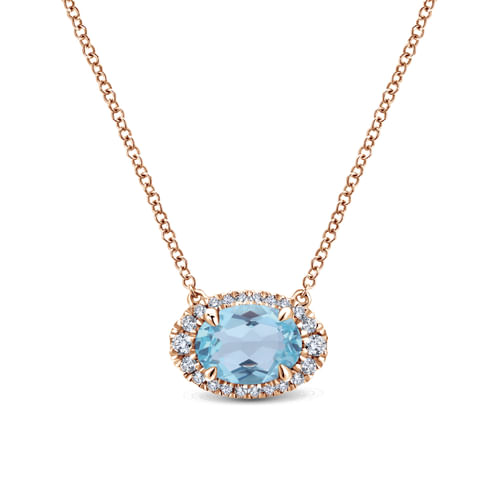 14K Rose Gold Sky Blue Topaz and Diamond Necklace