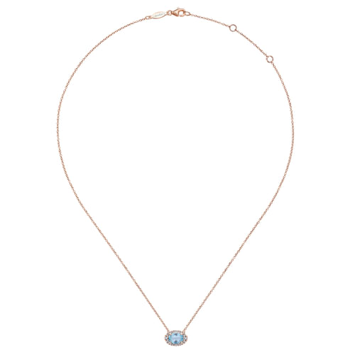 14K Rose Gold Sky Blue Topaz and Diamond Necklace