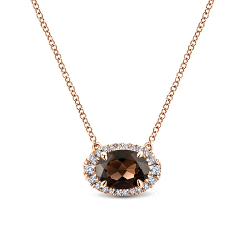 14K Rose Gold Smoky Quartz and Diamond Necklace