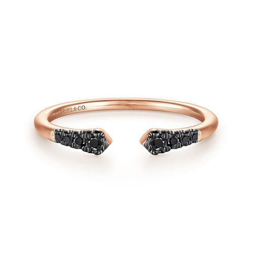14K Rose Gold Split Black Diamond Stackable Ring