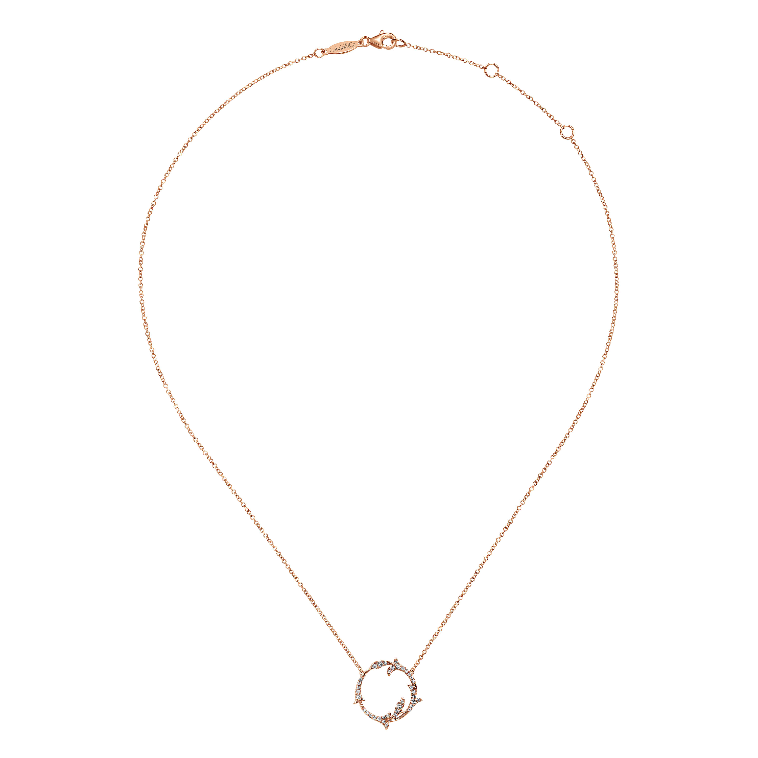 14K Rose Gold Split Chain Diamond Circle Pendant Necklace