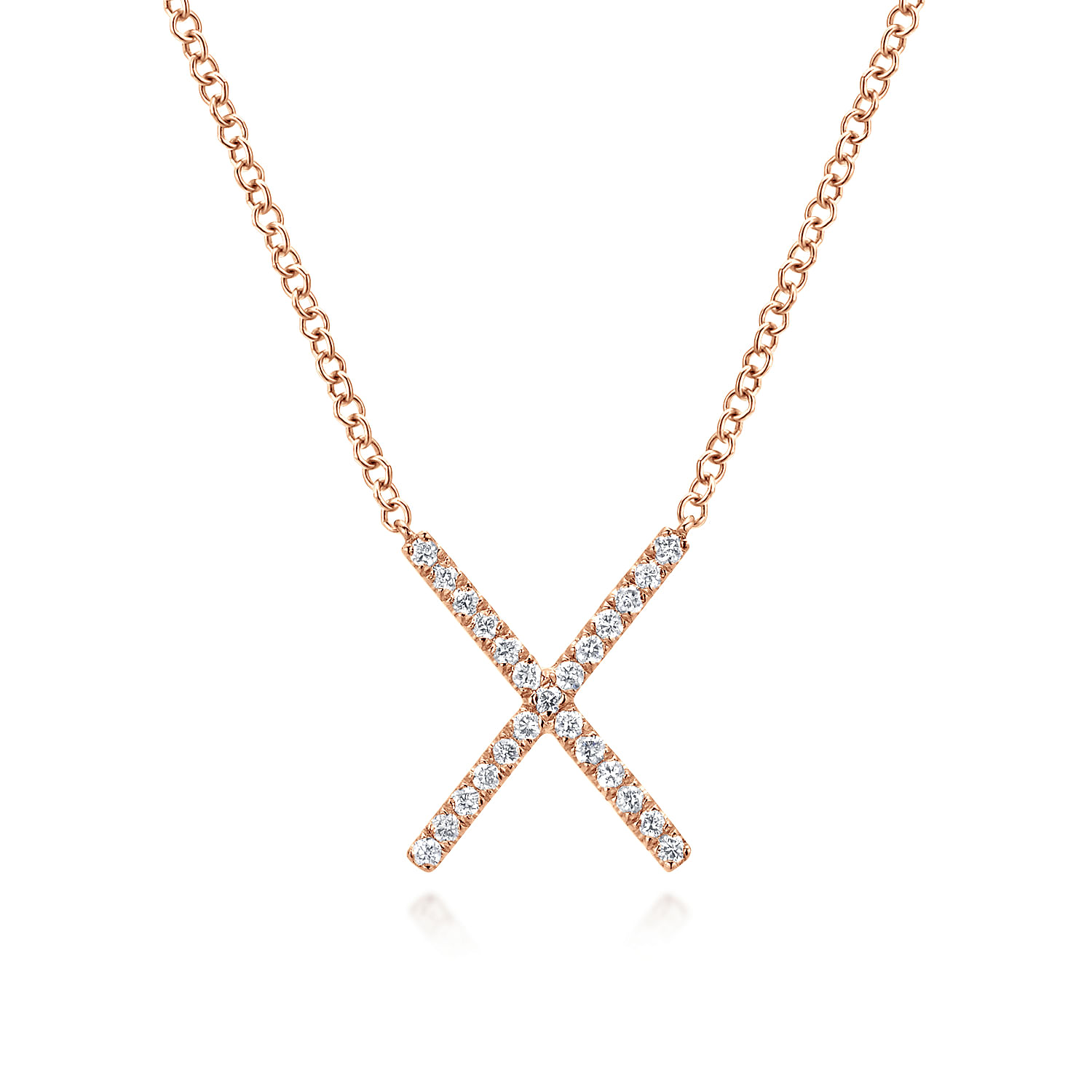 14K Rose Gold Split Chain Diamond X Necklace