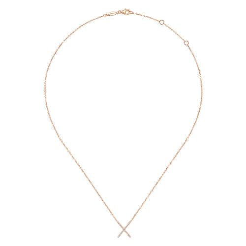 14K Rose Gold Split Chain Diamond X Necklace