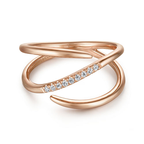 14K Rose Gold Split Shank Pavé Diamond Wrap Ring