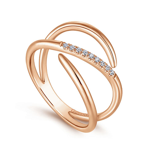 14K Rose Gold Split Shank Pavé Diamond Wrap Ring