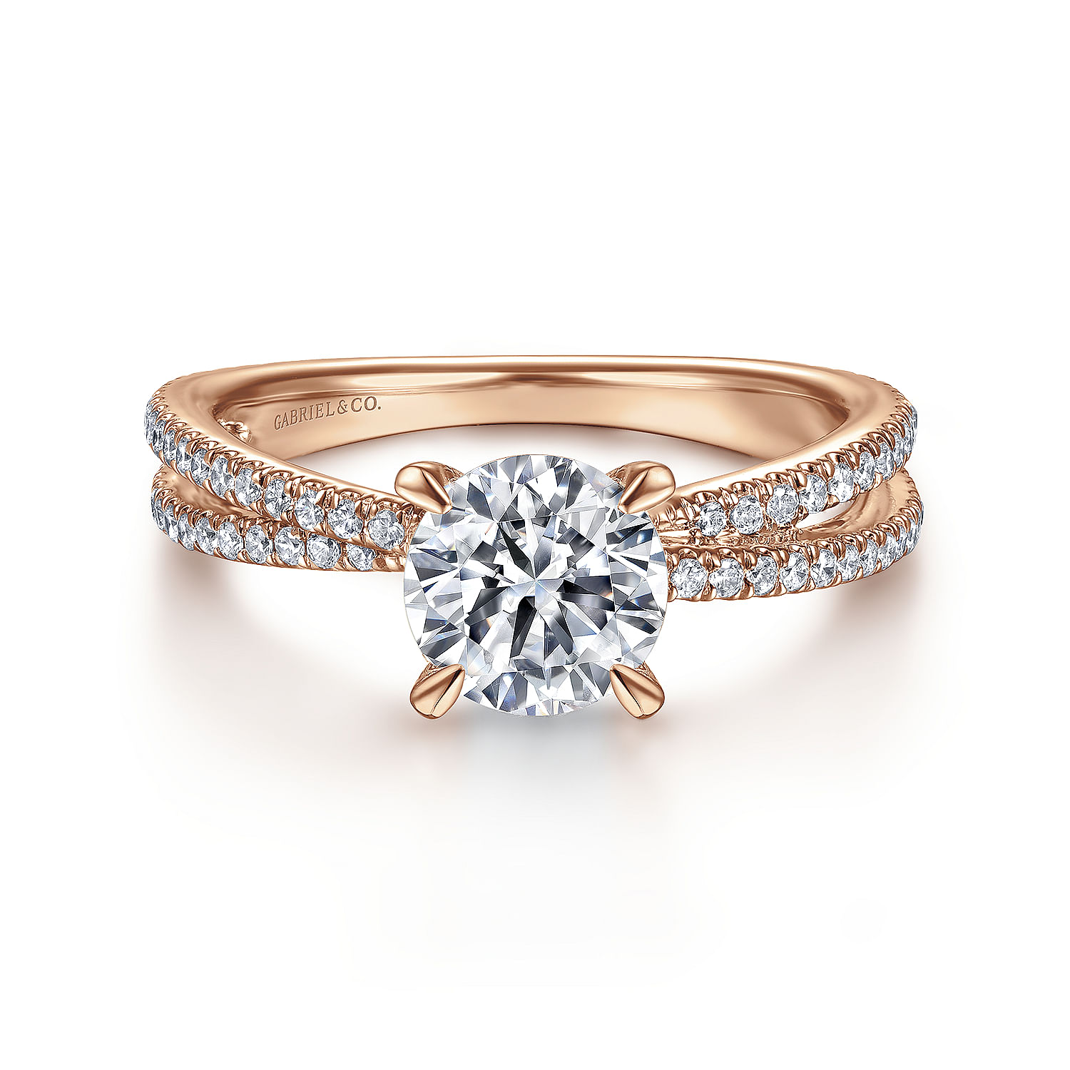 Gabriel - 14K Rose Gold Split Shank Round Diamond Engagement Ring