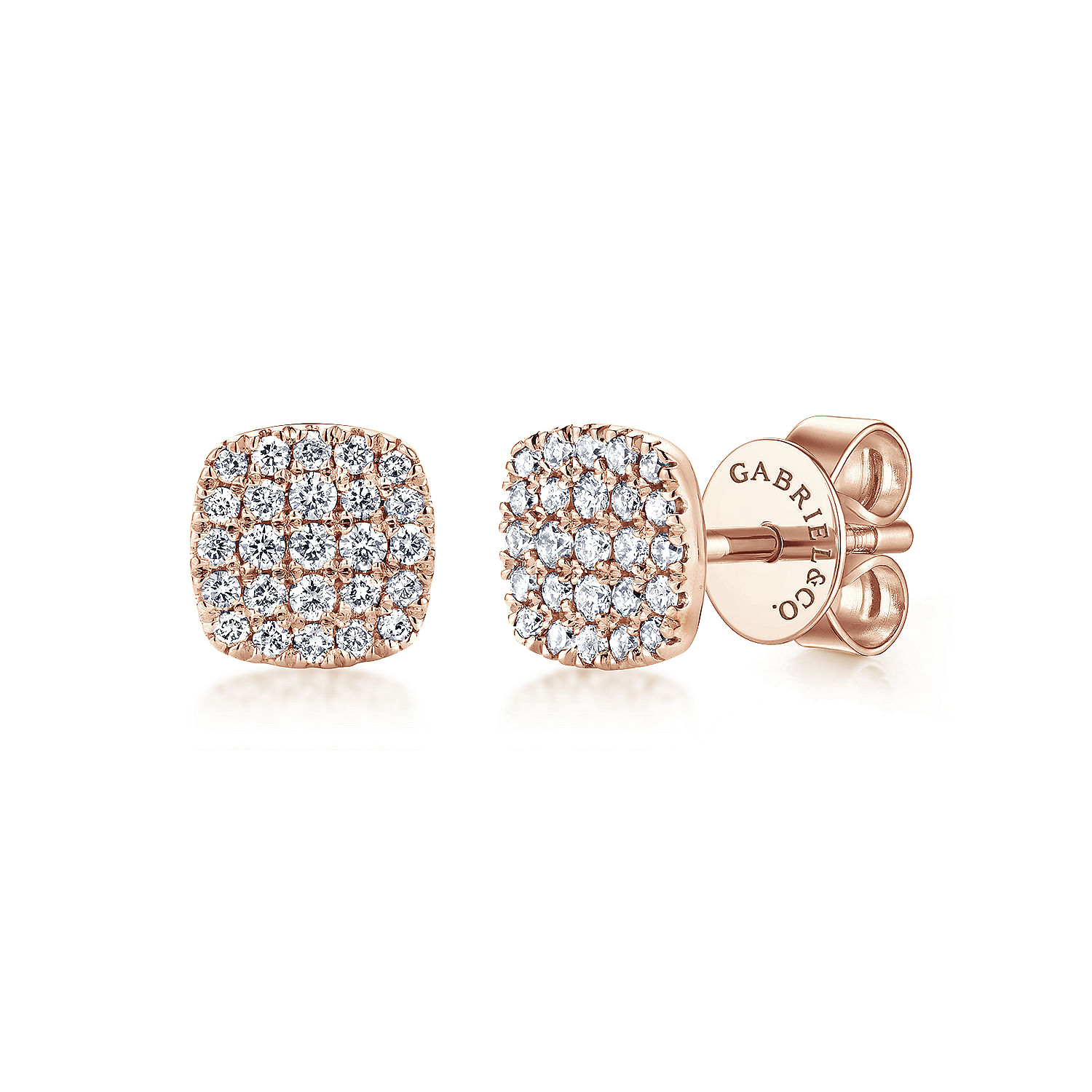 14K Rose Gold Square Pavé Diamond Stud Earrings