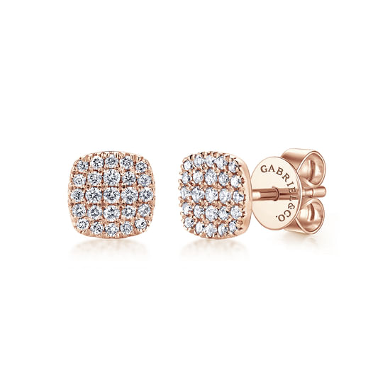 Gabriel - 14K Rose Gold Square Pavé Diamond Stud Earrings