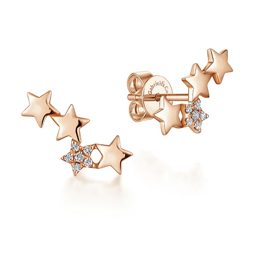 14K Rose Gold Star Shaped Pavé Diamond Stud Earrings