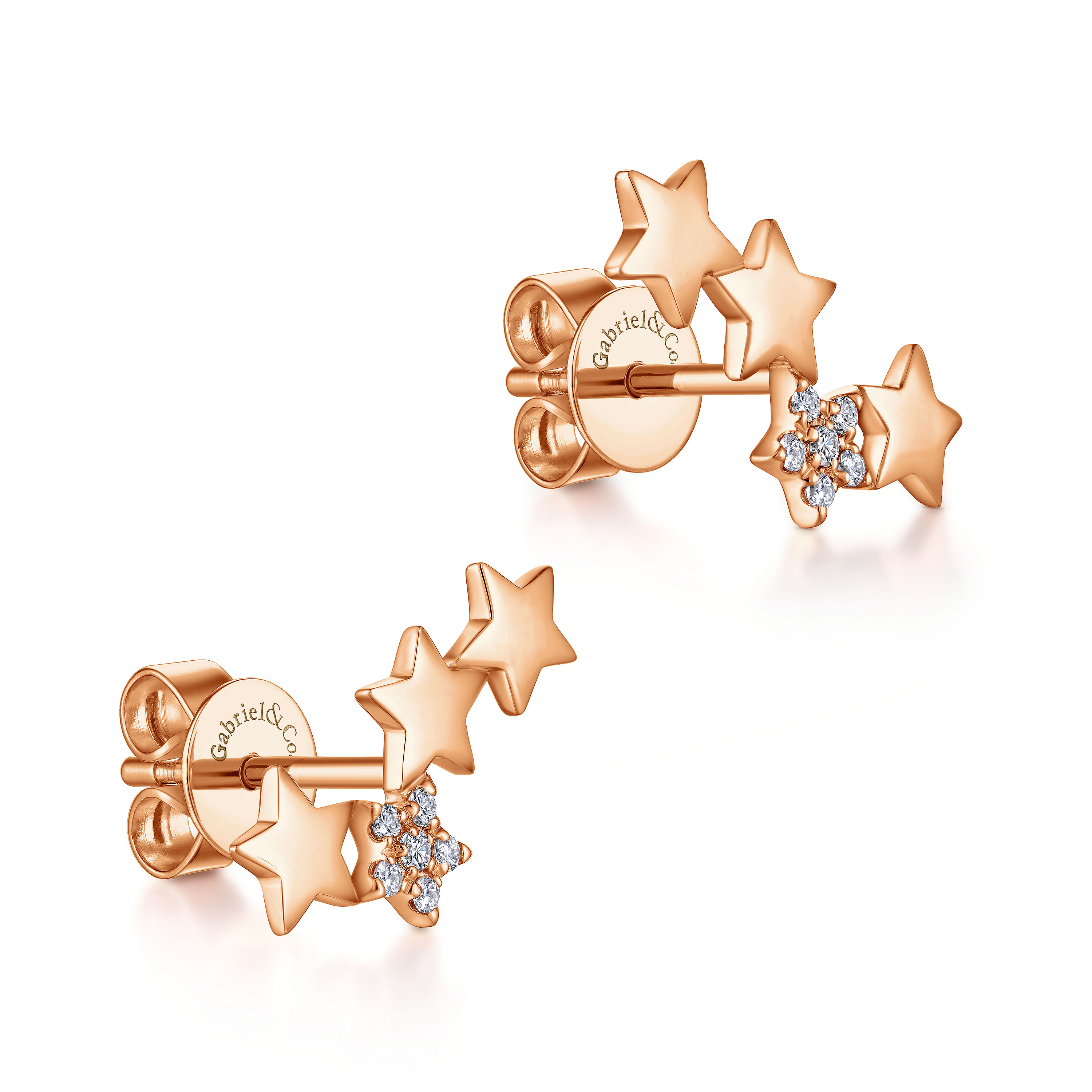14K Rose Gold Star Shaped Pavé Diamond Stud Earrings