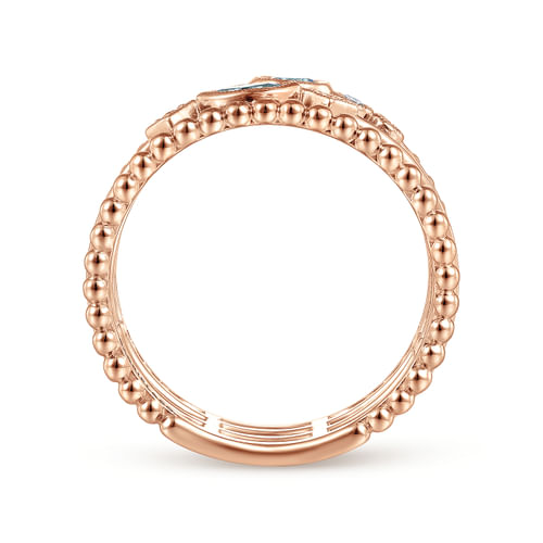 14K Rose Gold Swiss Blue Topaz and Diamond Multi Row Ring