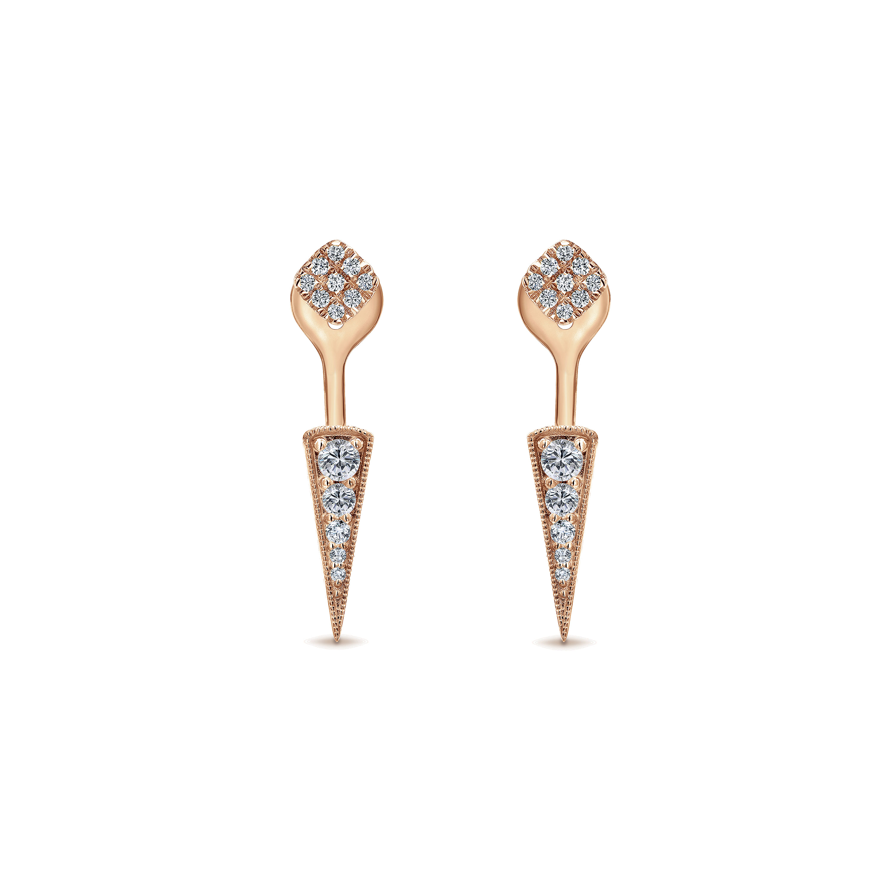 14K Rose Gold Tapered Diamond Bar Stud Earrings