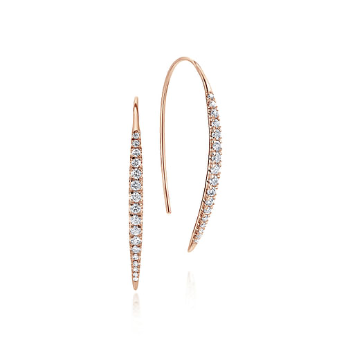 14K Rose Gold Tapered Diamond Fish Wire Drop Earrings