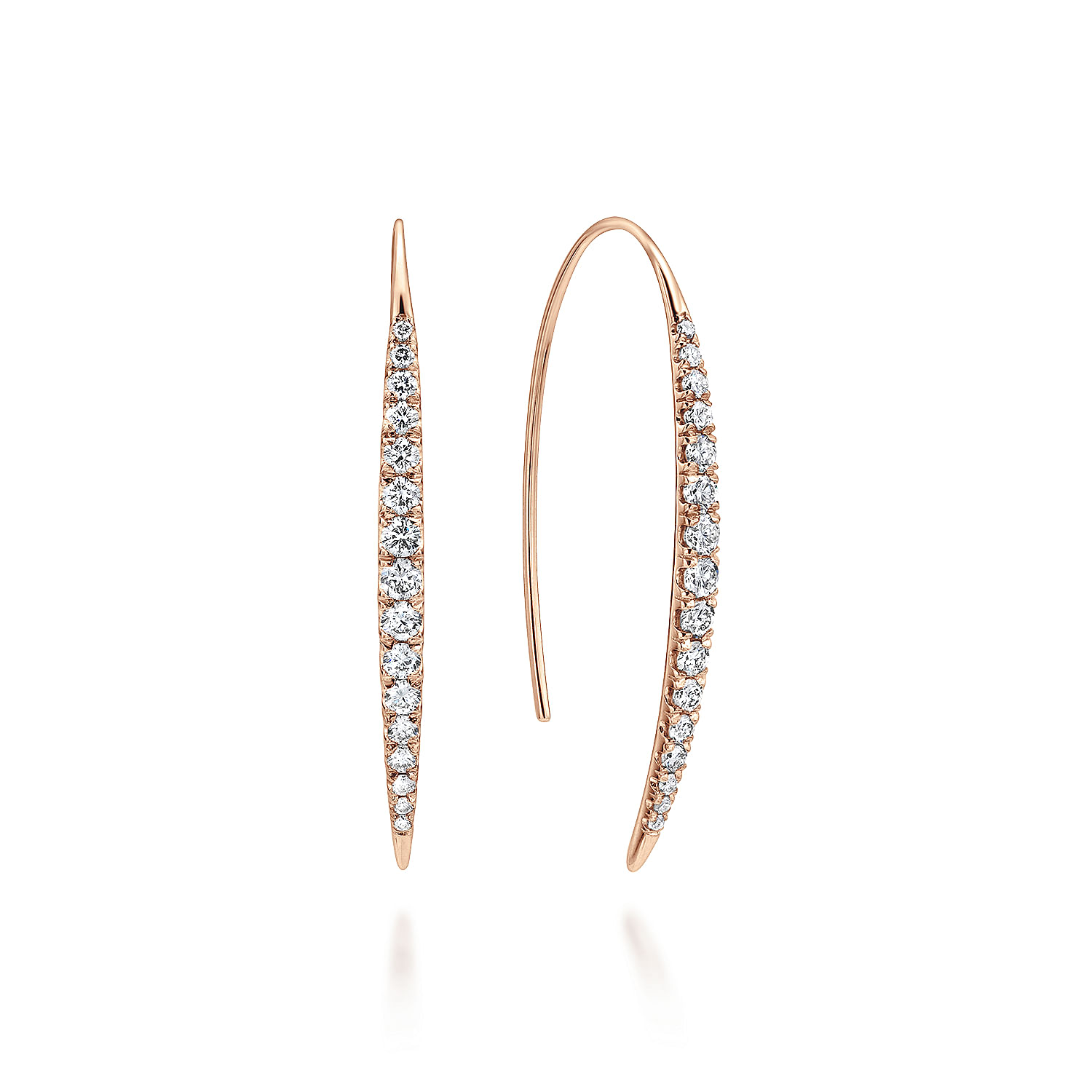 14K Rose Gold Tapered Diamond Fish Wire Drop Earrings