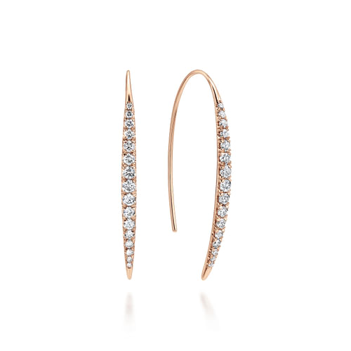 14K Rose Gold Tapered Diamond Fish Wire Drop Earrings