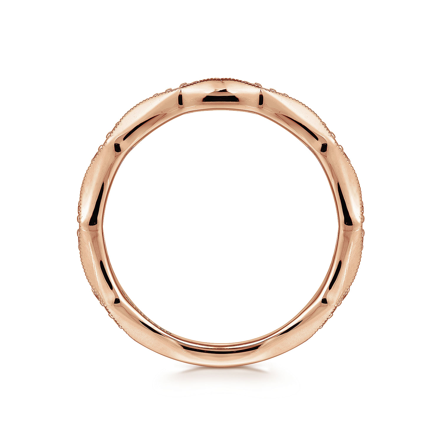 14K Rose Gold Tapering Stations Diamond Anniversary Band with Milgrain