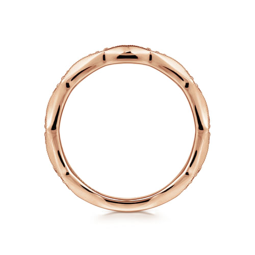 14K Rose Gold Tapering Stations Diamond Anniversary Band with Milgrain