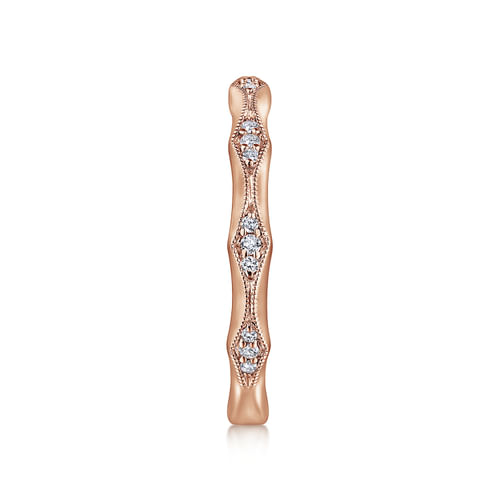 14K Rose Gold Tapering Stations Diamond Anniversary Band with Milgrain