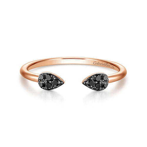 14K Rose Gold Teardrop Pavé Black Diamond Split Ring