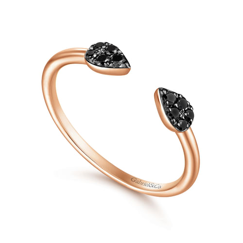14K Rose Gold Teardrop Pavé Black Diamond Split Ring