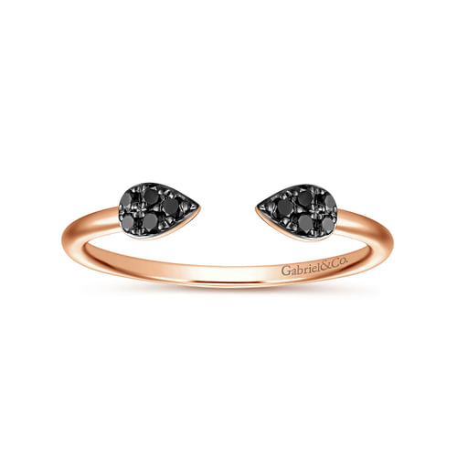 14K Rose Gold Teardrop Pavé Black Diamond Split Ring