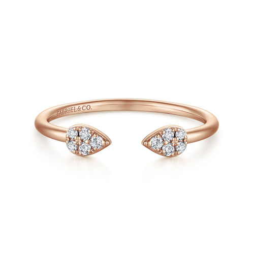 14K Rose Gold Teardrop Pavé Diamond Split Ring