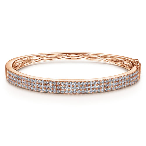 14K Rose Gold Three Row Diamond Bangle