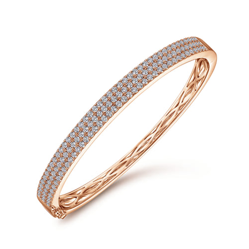 14K Rose Gold Three Row Diamond Bangle