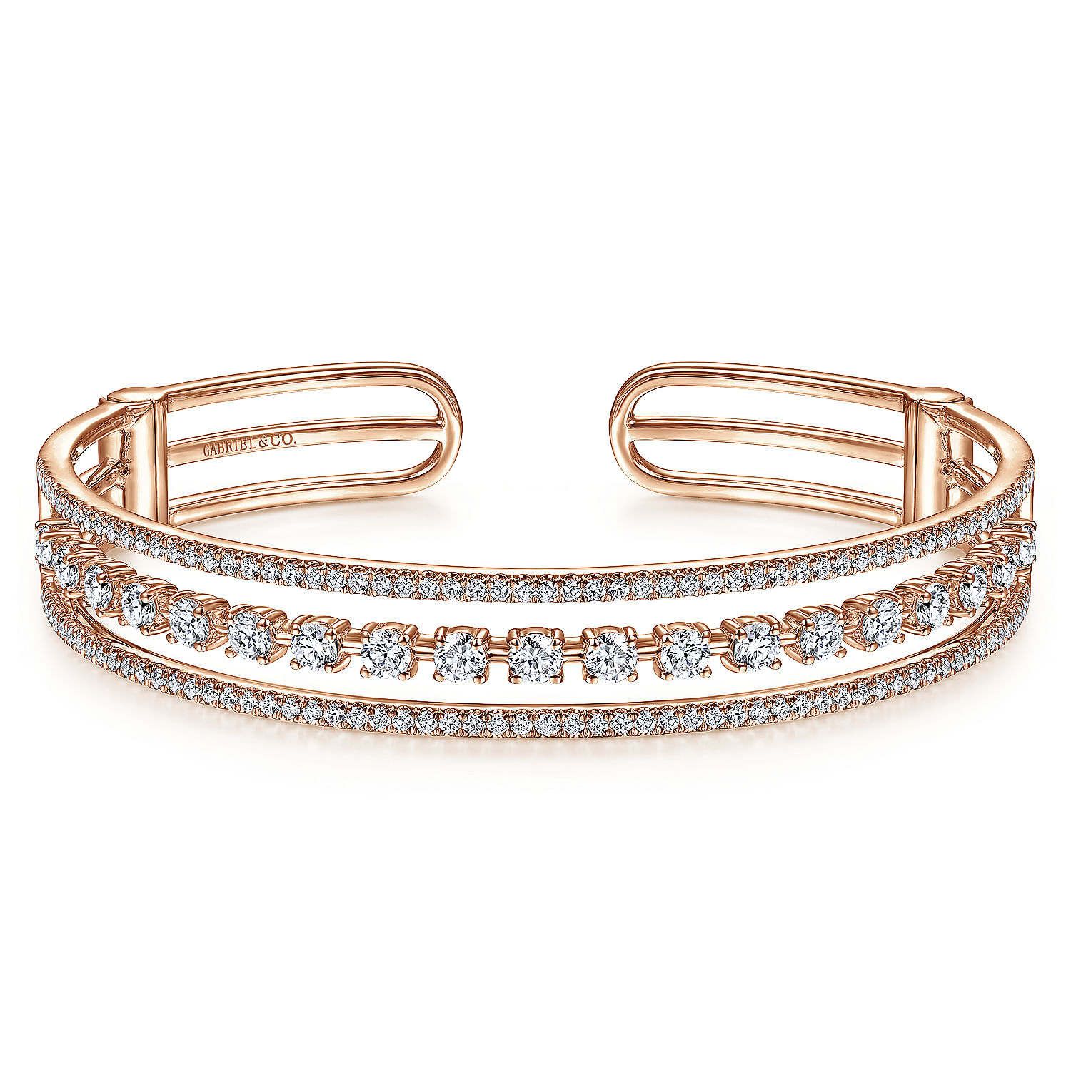 14K Rose Gold Three Row Diamond Cuff Bracelet