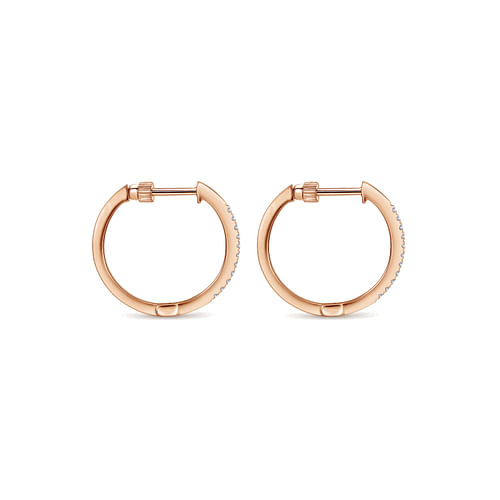 14K Rose Gold Tiger Claw Set Diamond 15mm Round Huggie Earrings