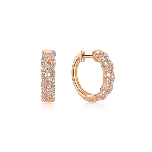 14K Rose Gold Twisted 15mm Diamond Huggies