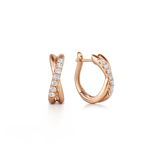 14K Rose Gold Twisted 15mm Diamond Huggies